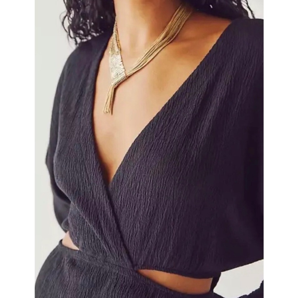 Free People FP Beach Black Cut-Out Mini Dress V-Neck Long Sleeve Medium - Picture 4 of 9